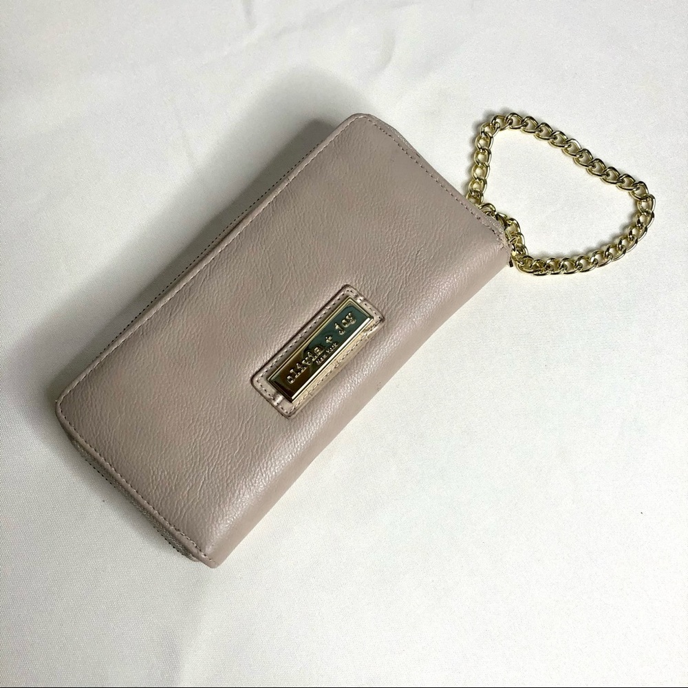 Olivia + Joy Wristlet Wallet Clutch Beige Chain